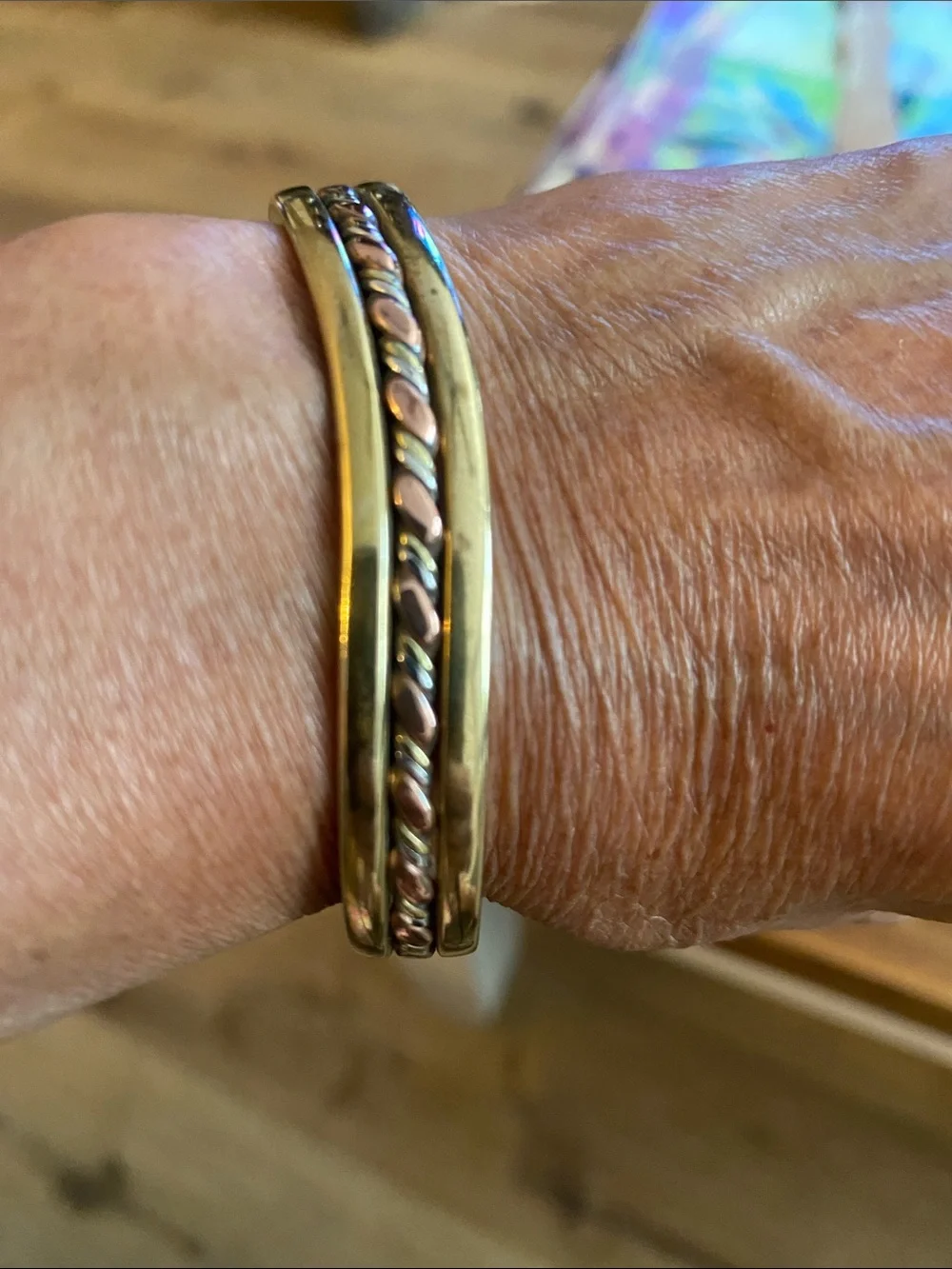 Vintage Signed E 2 Sausalito Copper Brass Silver Twisted Wire Brass Cuff Bracele